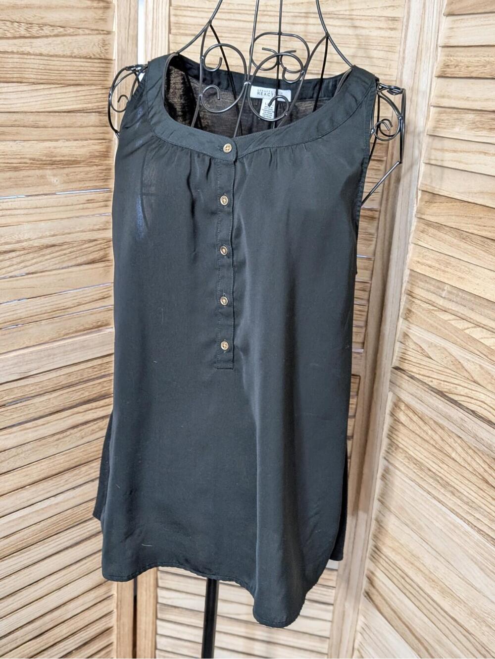 KENNETH COLE REACTION Women’s Black Henley Sleeveless Top: Large